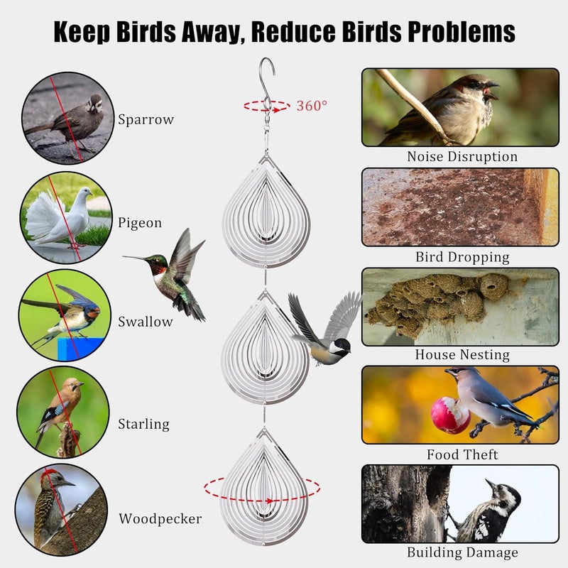 ToBeAce Droplet Bird Scare Discs Set, Metal Bird Reflectors Shiny Wind Spinners for Outdoor Garden Decor, Reflective Bird Devices Deterrents to Keep Scare Birds Away from Outside Patio Porch Yard Fruit Trees - Image 3